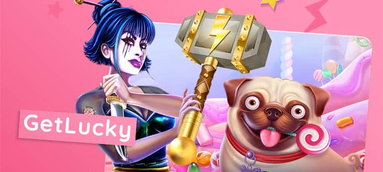 GetLucky casino kampagnefigur med bonus og free spins tilbud